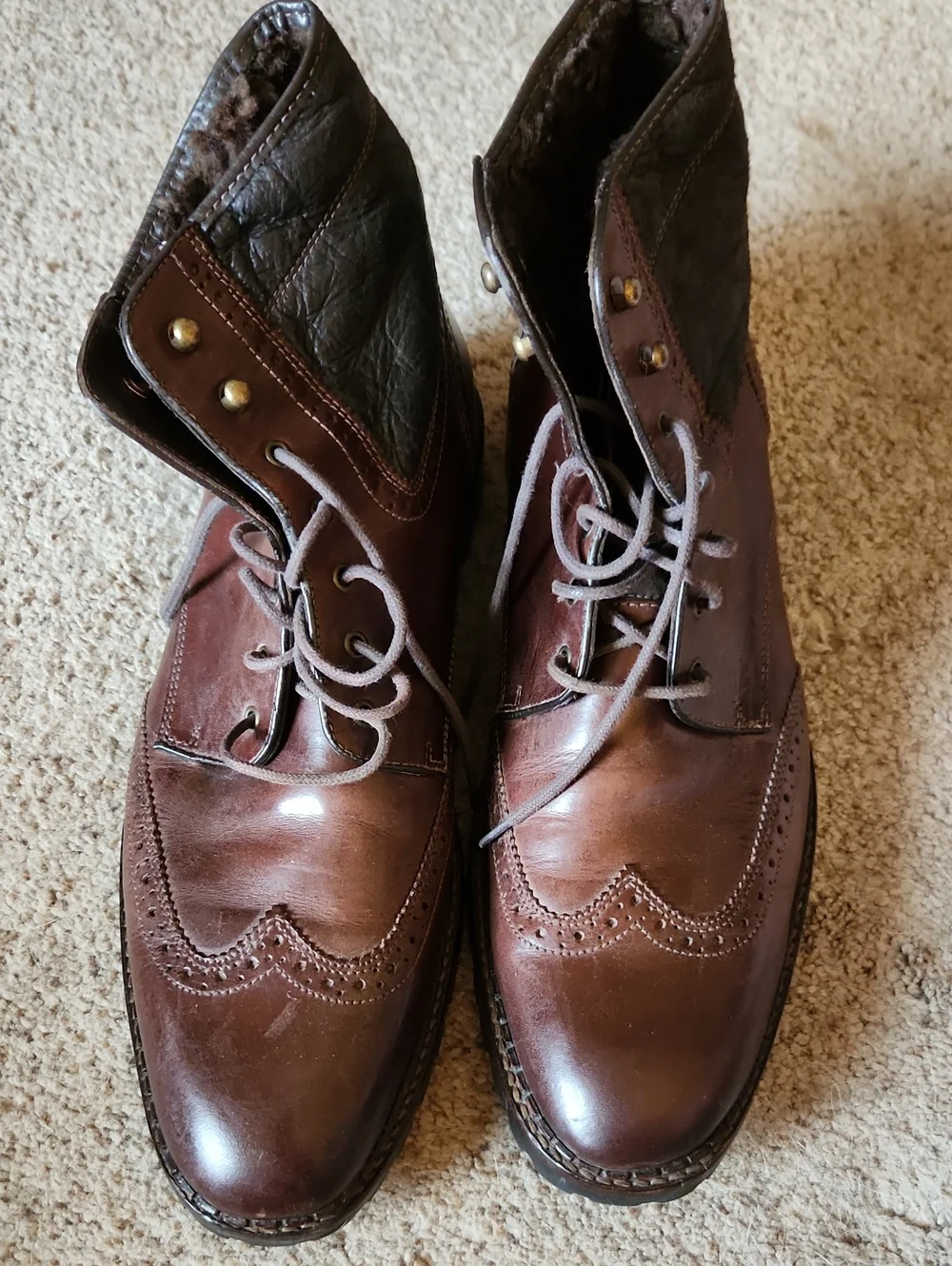 Johnston  & Murphy Men's Wingtip Shearling Lined Leather Boots Sz 12 M